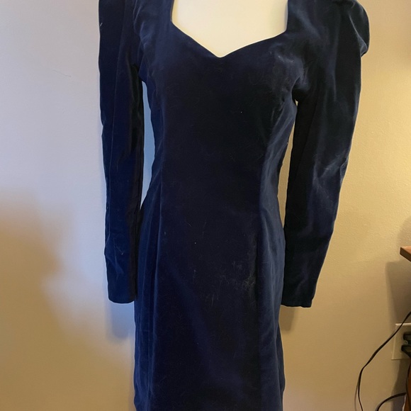 Custom made navy velvet dress size 8 - Picture 1 of 5